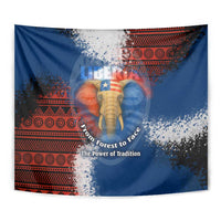Liberia Elephant Power of Tradition Tapestry with Tribal Red Blue Splash Pattern