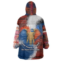 Liberia Elephant Power of Tradition Wearable Blanket Hoodie with Tribal Red Blue Splash Pattern