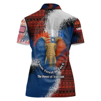 Liberia Elephant Power of Tradition Women Polo Shirt with Tribal Red Blue Splash Pattern
