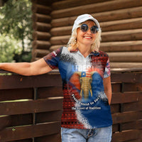 Liberia Elephant Power of Tradition Women Polo Shirt with Tribal Red Blue Splash Pattern