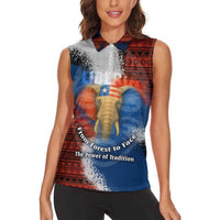 Liberia Elephant Power of Tradition Women Sleeveless Polo Shirt with Tribal Red Blue Splash Pattern