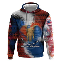 Liberia Elephant Power of Tradition Zip Hoodie with Tribal Red Blue Splash Pattern