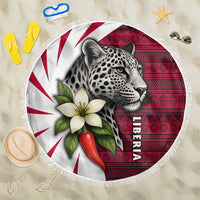 Liberia Beach Blanket with Leopard Head, White Lily, and Red Chili Tribal Design - Wonder Print Shop