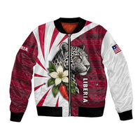 Liberia Bomber Jacket with Leopard Head, White Lily, and Red Chili Tribal Design - Wonder Print Shop