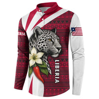 Liberia Button Sweatshirt with Leopard Head, White Lily, and Red Chili Tribal Design - Wonder Print Shop
