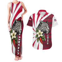 Liberia Couples Matching Tank Maxi Dress and Hawaiian Shirt with Leopard Head, White Lily, and Red Chili Tribal Design - Wonder Print Shop