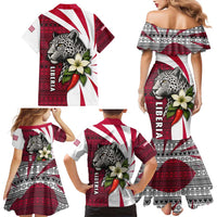 Liberia Family Matching Mermaid Dress and Hawaiian Shirt with Leopard Head, White Lily, and Red Chili Tribal Design - Wonder Print Shop