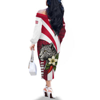 Liberia Family Matching Off The Shoulder Long Sleeve Dress and Hawaiian Shirt with Leopard Head, White Lily, and Red Chili Tribal Design - Wonder Print Shop