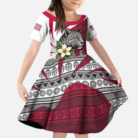 Liberia Family Matching Off Shoulder Maxi Dress and Hawaiian Shirt with Leopard Head, White Lily, and Red Chili Tribal Design - Wonder Print Shop