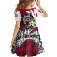 Liberia Family Matching Off Shoulder Maxi Dress and Hawaiian Shirt with Leopard Head, White Lily, and Red Chili Tribal Design - Wonder Print Shop