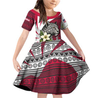 Liberia Family Matching Off Shoulder Short Dress and Hawaiian Shirt with Leopard Head, White Lily, and Red Chili Tribal Design - Wonder Print Shop