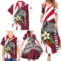 Liberia Family Matching Summer Maxi Dress and Hawaiian Shirt with Leopard Head, White Lily, and Red Chili Tribal Design - Wonder Print Shop