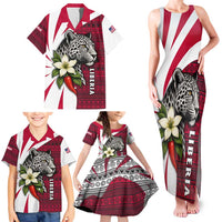 Liberia Family Matching Tank Maxi Dress and Hawaiian Shirt with Leopard Head, White Lily, and Red Chili Tribal Design - Wonder Print Shop