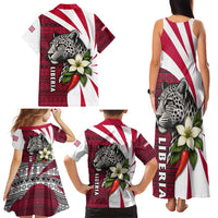 Liberia Family Matching Tank Maxi Dress and Hawaiian Shirt with Leopard Head, White Lily, and Red Chili Tribal Design - Wonder Print Shop
