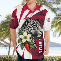 Liberia Hawaiian Shirt with Leopard Head, White Lily, and Red Chili Tribal Design - Wonder Print Shop