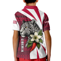 Liberia Kid Polo Shirt with Leopard Head, White Lily, and Red Chili Tribal Design - Wonder Print Shop