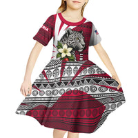 Liberia Kid Short Sleeve Dress with Leopard Head, White Lily, and Red Chili Tribal Design - Wonder Print Shop