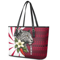 Liberia Leather Tote Bag with Leopard Head, White Lily, and Red Chili Tribal Design - Wonder Print Shop