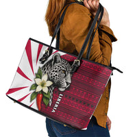 Liberia Leather Tote Bag with Leopard Head, White Lily, and Red Chili Tribal Design - Wonder Print Shop