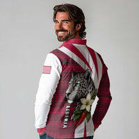 Liberia Long Sleeve Polo Shirt with Leopard Head, White Lily, and Red Chili Tribal Design - Wonder Print Shop