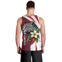 Liberia Men Tank Top with Leopard Head, White Lily, and Red Chili Tribal Design - Wonder Print Shop