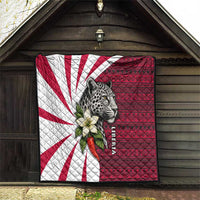 Liberia Quilt with Leopard Head, White Lily, and Red Chili Tribal Design - Wonder Print Shop