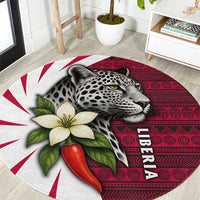 Liberia Round Carpet with Leopard Head, White Lily, and Red Chili Tribal Design - Wonder Print Shop