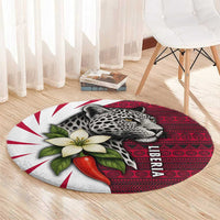 Liberia Round Carpet with Leopard Head, White Lily, and Red Chili Tribal Design - Wonder Print Shop