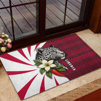 Liberia Rubber Doormat with Leopard Head, White Lily, and Red Chili Tribal Design - Wonder Print Shop