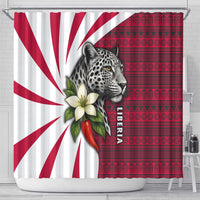 Liberia Shower Curtain with Leopard Head, White Lily, and Red Chili Tribal Design - Wonder Print Shop