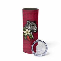 Liberia Skinny Tumbler with Leopard Head, White Lily, and Red Chili Tribal Design - Wonder Print Shop