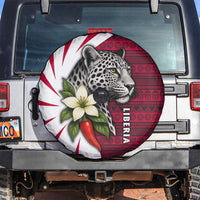 Liberia Spare Tire Cover with Leopard Head, White Lily, and Red Chili Tribal Design - Wonder Print Shop