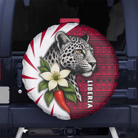 Liberia Spare Tire Cover with Leopard Head, White Lily, and Red Chili Tribal Design - Wonder Print Shop