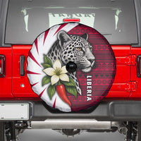 Liberia Spare Tire Cover with Leopard Head, White Lily, and Red Chili Tribal Design - Wonder Print Shop