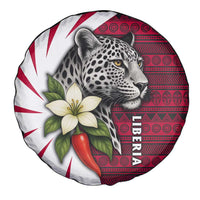 Liberia Spare Tire Cover with Leopard Head, White Lily, and Red Chili Tribal Design - Wonder Print Shop
