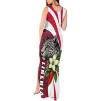 Liberia Tank Maxi Dress with Leopard Head, White Lily, and Red Chili Tribal Design - Wonder Print Shop