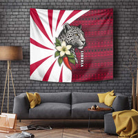 Liberia Tapestry with Leopard Head, White Lily, and Red Chili Tribal Design - Wonder Print Shop