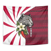 Liberia Tapestry with Leopard Head, White Lily, and Red Chili Tribal Design - Wonder Print Shop