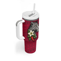Liberia Tumbler With Handle with Leopard Head, White Lily, and Red Chili Tribal Design - Wonder Print Shop