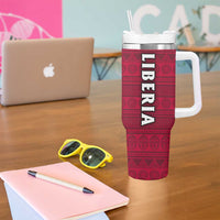 Liberia Tumbler With Handle with Leopard Head, White Lily, and Red Chili Tribal Design - Wonder Print Shop