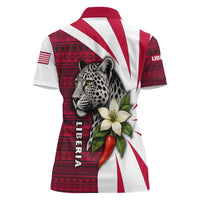 Liberia Women Polo Shirt with Leopard Head, White Lily, and Red Chili Tribal Design - Wonder Print Shop