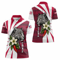 Liberia Women Polo Shirt with Leopard Head, White Lily, and Red Chili Tribal Design - Wonder Print Shop