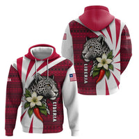 Liberia Zip Hoodie with Leopard Head, White Lily, and Red Chili Tribal Design - Wonder Print Shop