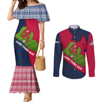 Liberia Lone Stars Rise Football Couples Matching Mermaid Dress and Long Sleeve Button Shirt with Map Graphic and National Flag Design