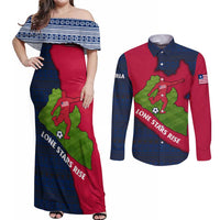 Liberia Lone Stars Rise Football Couples Matching Off Shoulder Maxi Dress and Long Sleeve Button Shirt with Map Graphic and National Flag Design