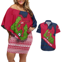 Liberia Lone Stars Rise Football Couples Matching Off Shoulder Short Dress and Hawaiian Shirt with Map Graphic and National Flag Design