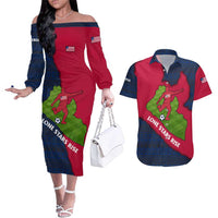 Liberia Lone Stars Rise Football Couples Matching Off The Shoulder Long Sleeve Dress and Hawaiian Shirt with Map Graphic and National Flag Design