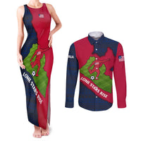 Liberia Lone Stars Rise Football Couples Matching Tank Maxi Dress and Long Sleeve Button Shirt with Map Graphic and National Flag Design