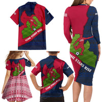 Liberia Lone Stars Rise Football Family Matching Long Sleeve Bodycon Dress and Hawaiian Shirt with Map Graphic and National Flag Design