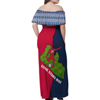 Liberia Lone Stars Rise Football Family Matching Off Shoulder Maxi Dress and Hawaiian Shirt with Map Graphic and National Flag Design